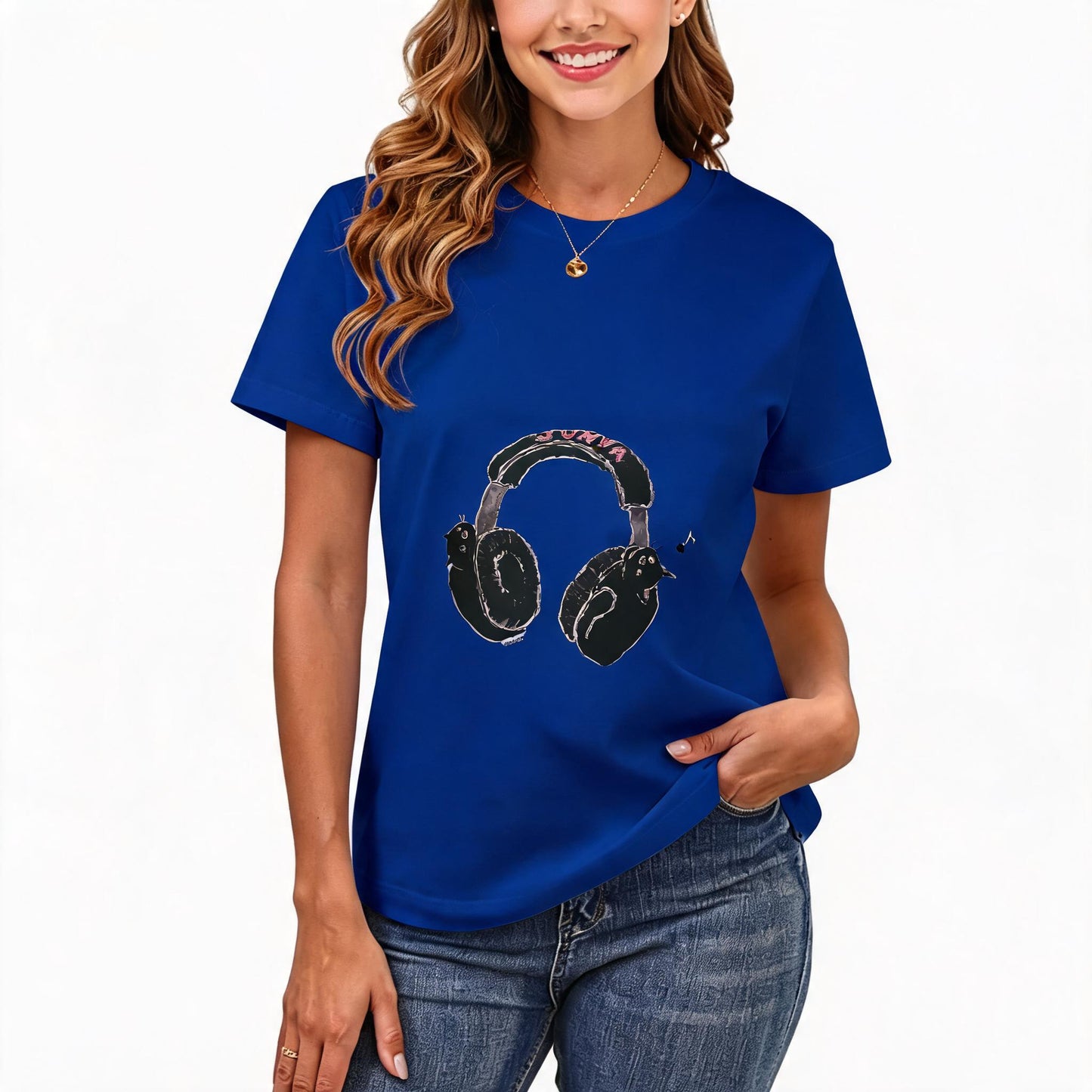 200GSM Women Premium Pure Cotton Graphic Print T Shirt Casual Crew Neck Short Sleeve Fashion Printed Ladies Daily Tops 099