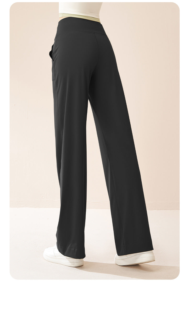 Women's High Waist Drawstring Wide Leg Yoga Pants, Loose Straight Hip Lifting Casual Sports Fitness Trousers