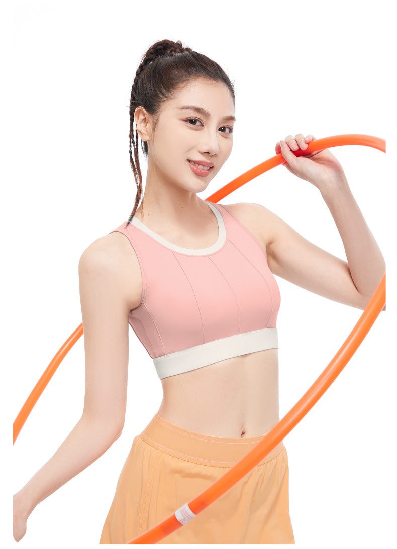Women’s Vertical Striped Color Block Yoga Sports Bra, High Stretch Contour Compression Fit with Integrated Light Contour Pads for Gym Workout