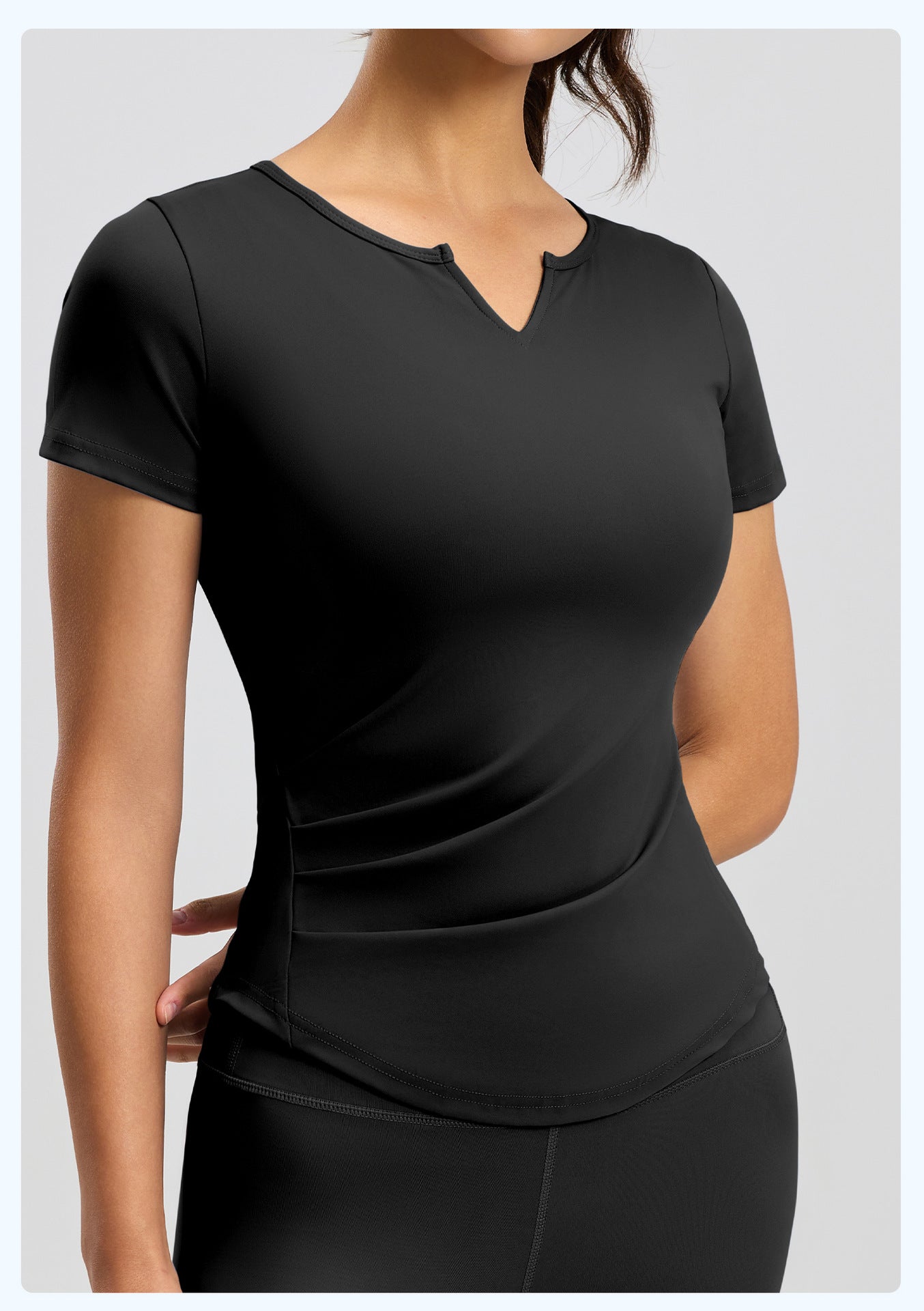 Women's V-Neck Ruched Yoga Short Sleeve – Naked Feel, Quick-Dry, Workout Running Top