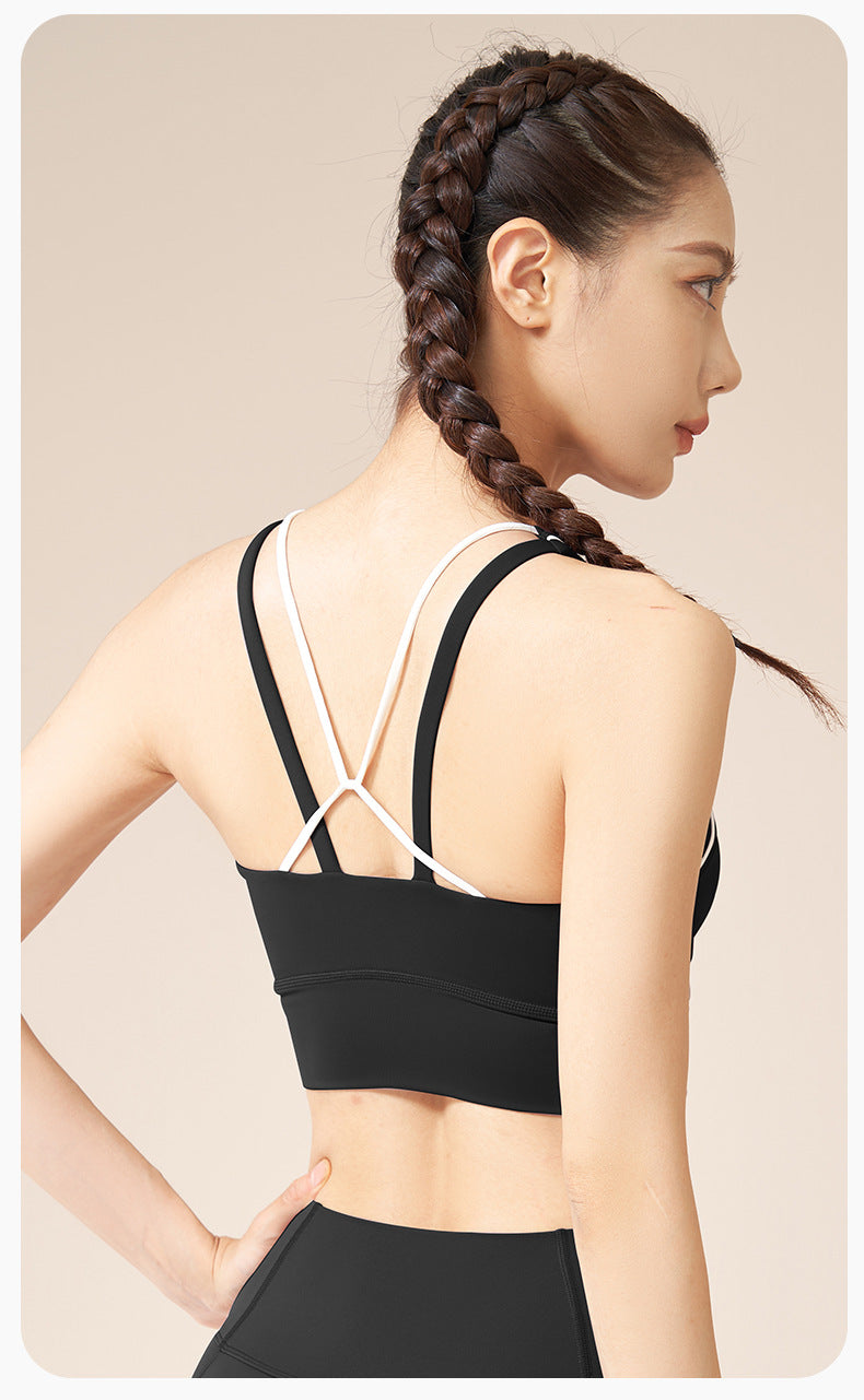Women's Line Design Beauty Back Yoga Sports Bra, High Elastic Shockproof Yoga Workout Bra