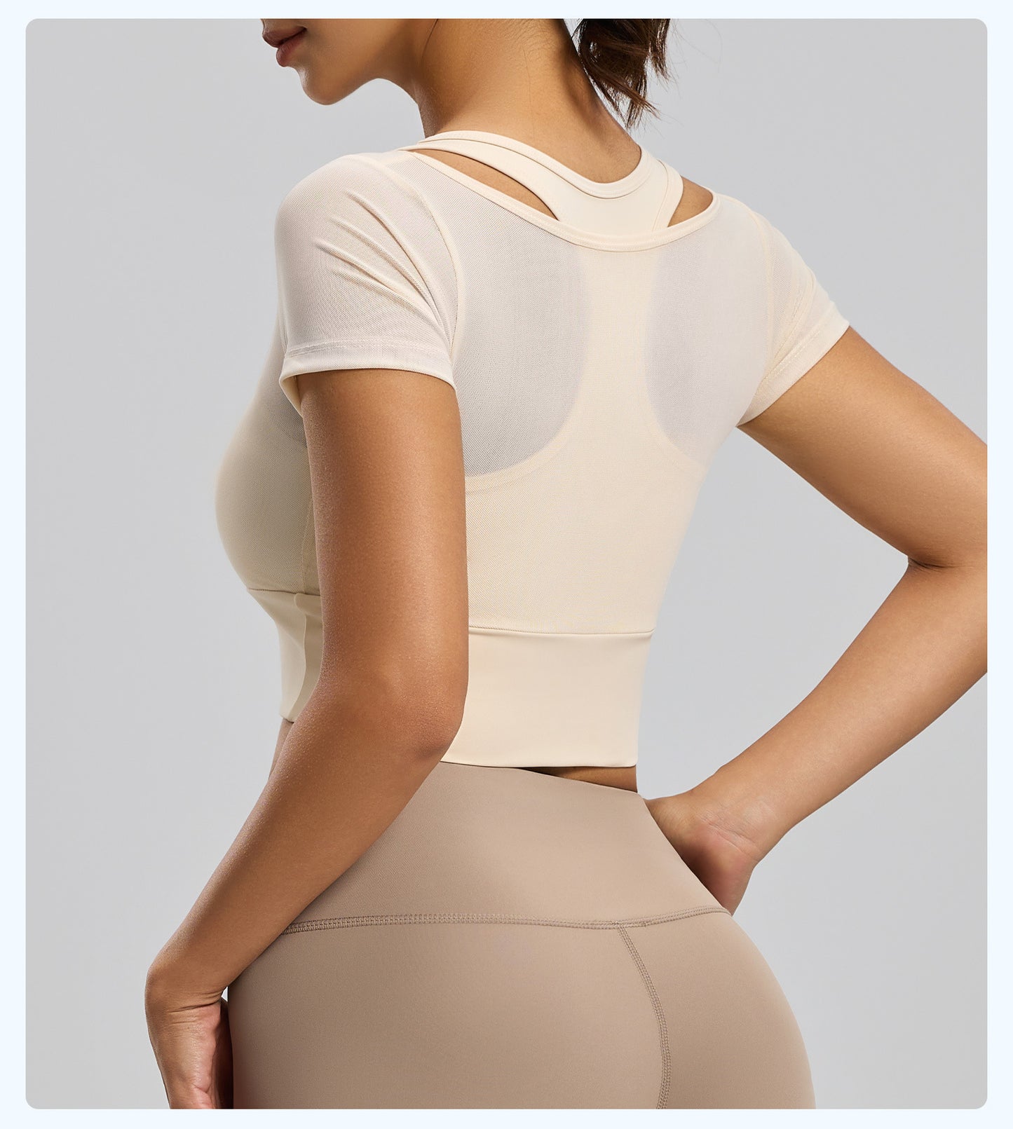 Women’s Mesh Short Sleeve Sports Top with Built-In Bra Pads, High Stretch Ultra Soft Skin Adjacent Fabric Lightweight Training Shirt for Summer Yoga and Running