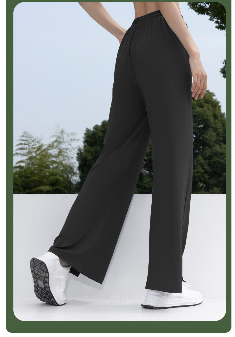 Women's Sun Protection High-Waist Wide Leg Pants, Ice-Silk Bare Feel High-Elastic Flare Sports Pants, UV Protection Trousers
