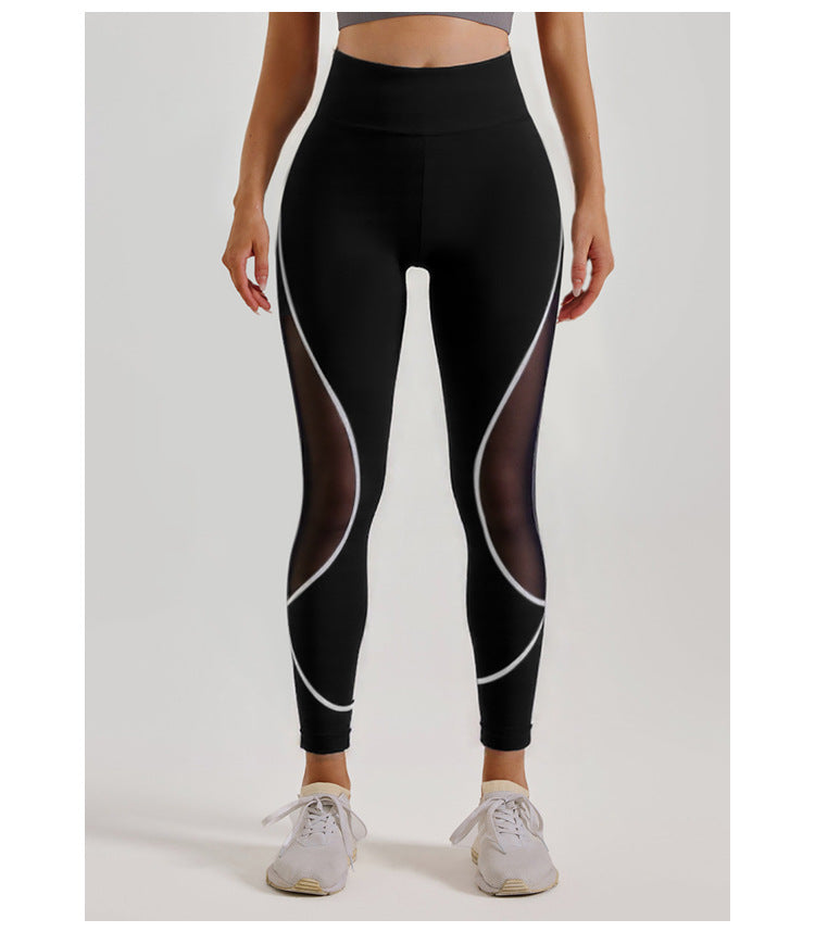 Color Block Mesh Yoga Pants, High Waist Butt Lifting Sports Leggings for Running & Workout