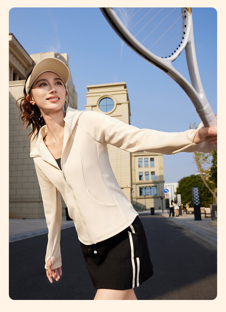 Women's New Winter Fleece Lined Thick Yoga Jacket, Slim Fit Zip Up, Windproof Hooded Sports Coat