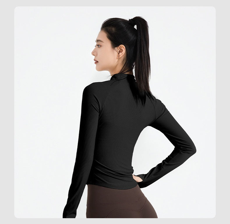 Women's New Zip Up Yoga Jacket, Slim Fit Long Sleeve Sports Coat, Running Training Fitness Outerwear