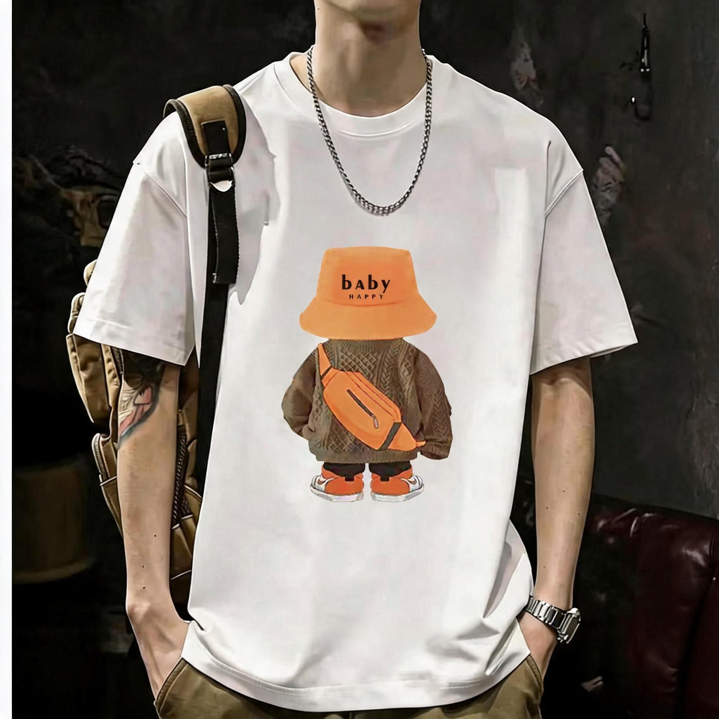 Unisex Casual Short Sleeve | 200GSM Heavyweight Cotton Printed Crew Neck Tee 062