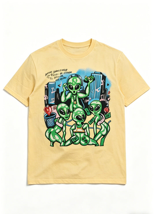 Oversized Alien Print Graphic Tee - Men's Breathable Summer Casual T-Shirt, Skin-Friendly for Sports Running & Daily Wear