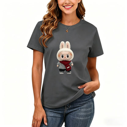 200GSM Women Premium Pure Cotton Graphic Print T Shirt Casual Crew Neck Short Sleeve Fashion Printed Ladies Daily Tops 104