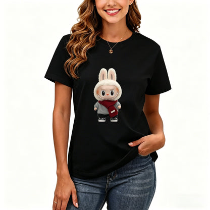 200GSM Women Premium Pure Cotton Graphic Print T Shirt Casual Crew Neck Short Sleeve Fashion Printed Ladies Daily Tops 104