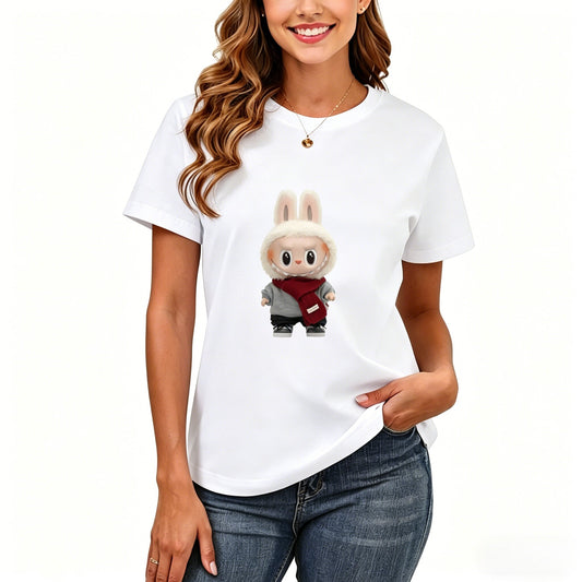 200GSM Women Premium Pure Cotton Graphic Print T Shirt Casual Crew Neck Short Sleeve Fashion Printed Ladies Daily Tops 104