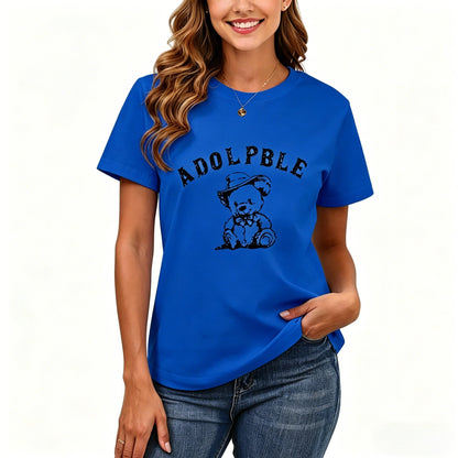 200GSM Women Premium Pure Cotton Graphic Print T Shirt Casual Crew Neck Short Sleeve Fashion Printed Ladies Daily Tops 105