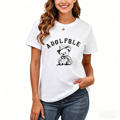 200GSM Women Premium Pure Cotton Graphic Print T Shirt Casual Crew Neck Short Sleeve Fashion Printed Ladies Daily Tops 105