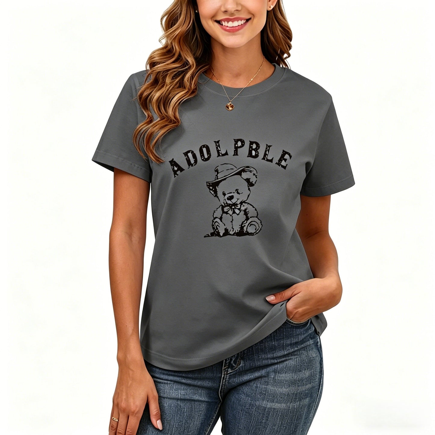 200GSM Women Premium Pure Cotton Graphic Print T Shirt Casual Crew Neck Short Sleeve Fashion Printed Ladies Daily Tops 105