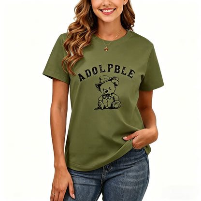 200GSM Women Premium Pure Cotton Graphic Print T Shirt Casual Crew Neck Short Sleeve Fashion Printed Ladies Daily Tops 105
