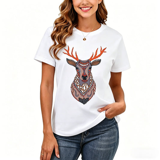 200GSM Women Premium Pure Cotton Graphic Print T Shirt Casual Crew Neck Short Sleeve Fashion Printed Ladies Daily Tops 106