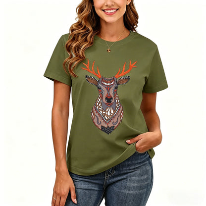 200GSM Women Premium Pure Cotton Graphic Print T Shirt Casual Crew Neck Short Sleeve Fashion Printed Ladies Daily Tops 106