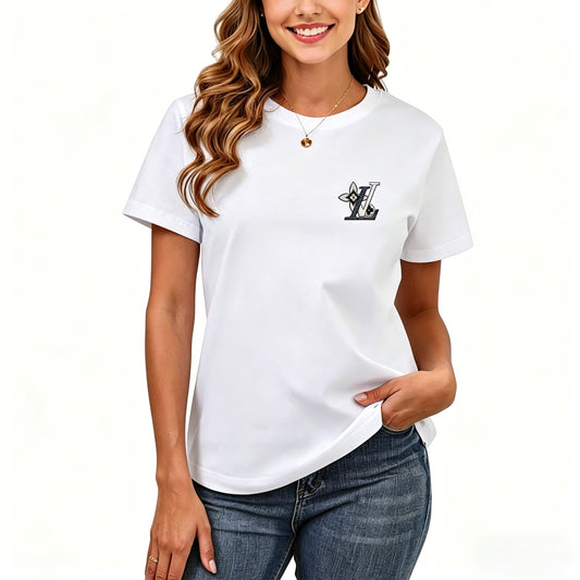 200GSM Women Premium Pure Cotton Graphic Print T Shirt Casual Crew Neck Short Sleeve Fashion Printed Ladies Daily Tops 107