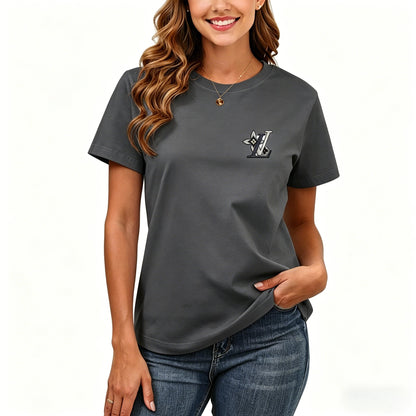 200GSM Women Premium Pure Cotton Graphic Print T Shirt Casual Crew Neck Short Sleeve Fashion Printed Ladies Daily Tops 107