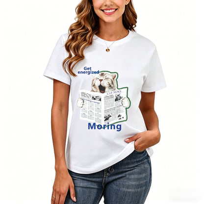 200GSM Women Premium Pure Cotton Graphic Print T Shirt Casual Crew Neck Short Sleeve Fashion Printed Ladies Daily Tops 108