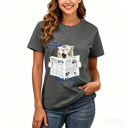 200GSM Women Premium Pure Cotton Graphic Print T Shirt Casual Crew Neck Short Sleeve Fashion Printed Ladies Daily Tops 108