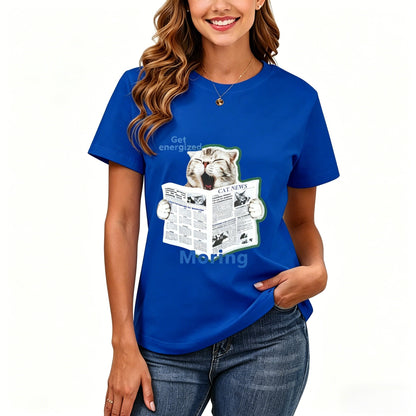 200GSM Women Premium Pure Cotton Graphic Print T Shirt Casual Crew Neck Short Sleeve Fashion Printed Ladies Daily Tops 108