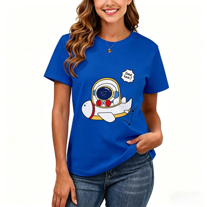 200GSM Women Premium Pure Cotton Graphic Print T Shirt Casual Crew Neck Short Sleeve Fashion Printed Ladies Daily Tops 109