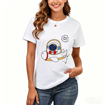 200GSM Women Premium Pure Cotton Graphic Print T Shirt Casual Crew Neck Short Sleeve Fashion Printed Ladies Daily Tops 109