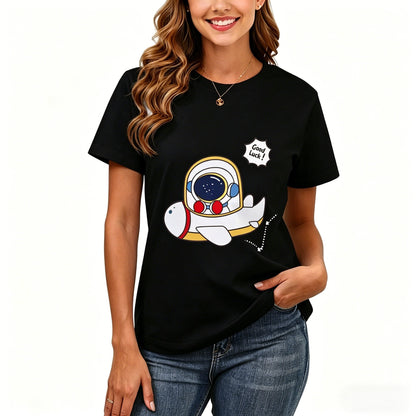 200GSM Women Premium Pure Cotton Graphic Print T Shirt Casual Crew Neck Short Sleeve Fashion Printed Ladies Daily Tops 109