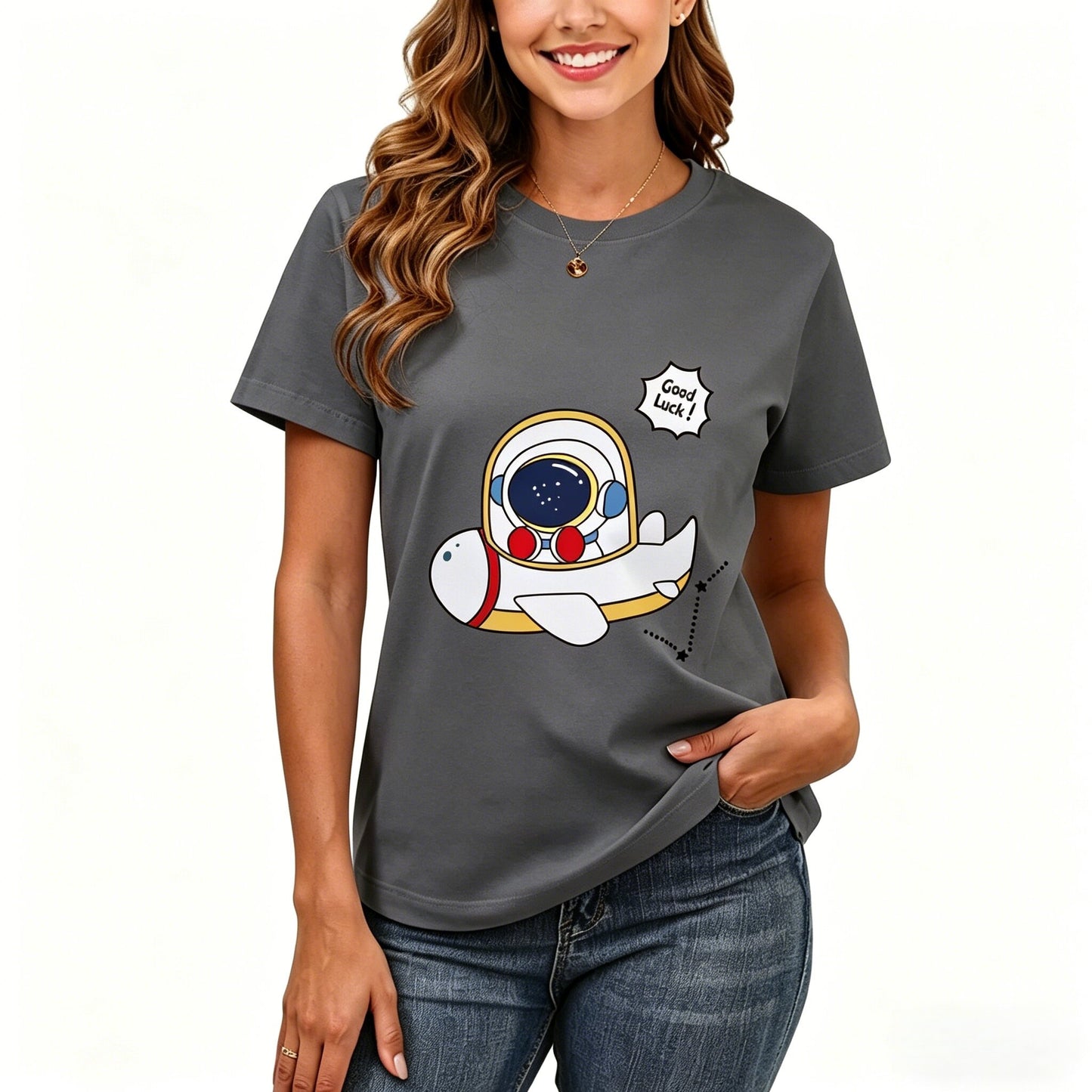 200GSM Women Premium Pure Cotton Graphic Print T Shirt Casual Crew Neck Short Sleeve Fashion Printed Ladies Daily Tops 109