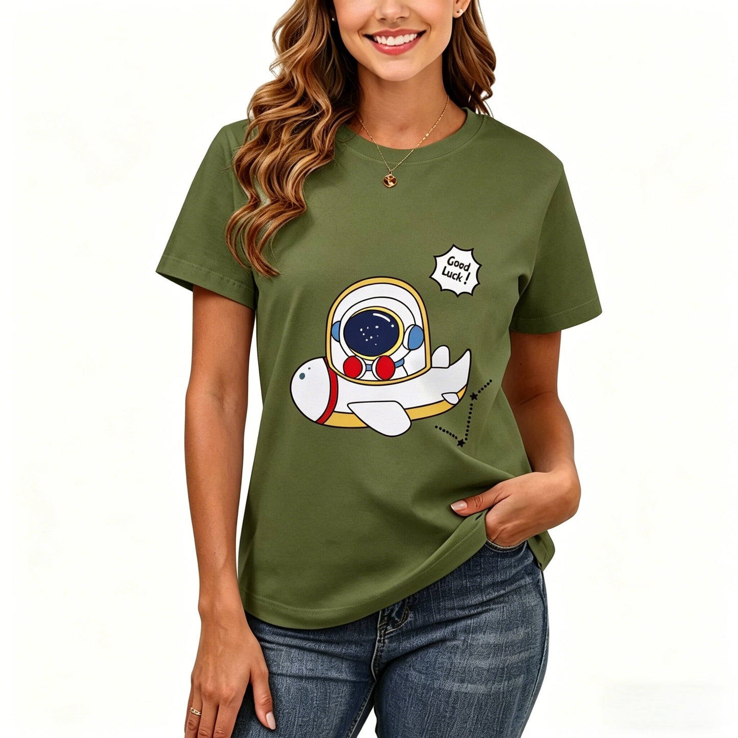 200GSM Women Premium Pure Cotton Graphic Print T Shirt Casual Crew Neck Short Sleeve Fashion Printed Ladies Daily Tops 109