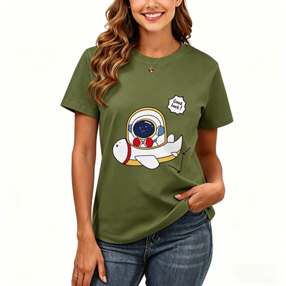 200GSM Women Premium Pure Cotton Graphic Print T Shirt Casual Crew Neck Short Sleeve Fashion Printed Ladies Daily Tops 109