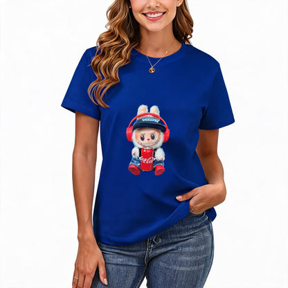 200GSM Women Premium Pure Cotton Graphic Print T Shirt Casual Crew Neck Short Sleeve Fashion Printed Ladies Daily Tops 093