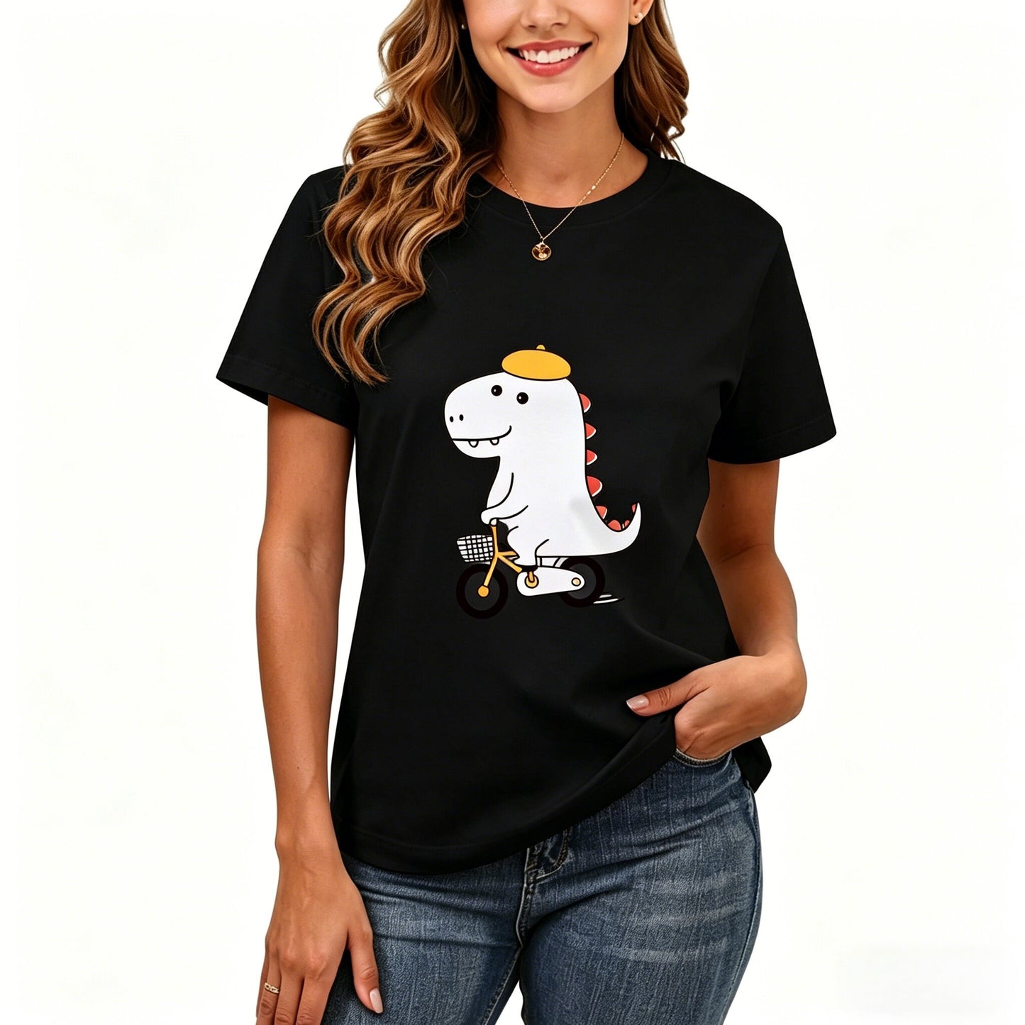 200GSM Women Premium Pure Cotton Graphic Print T Shirt Casual Crew Neck Short Sleeve Fashion Printed Ladies Daily Tops 110