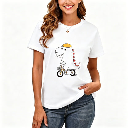 200GSM Women Premium Pure Cotton Graphic Print T Shirt Casual Crew Neck Short Sleeve Fashion Printed Ladies Daily Tops 110