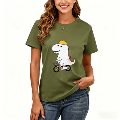 200GSM Women Premium Pure Cotton Graphic Print T Shirt Casual Crew Neck Short Sleeve Fashion Printed Ladies Daily Tops 110