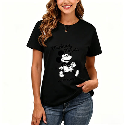 200GSM Women Premium Pure Cotton Graphic Print T Shirt Casual Crew Neck Short Sleeve Fashion Printed Ladies Daily Tops 111