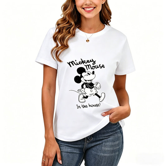 200GSM Women Premium Pure Cotton Graphic Print T Shirt Casual Crew Neck Short Sleeve Fashion Printed Ladies Daily Tops 111