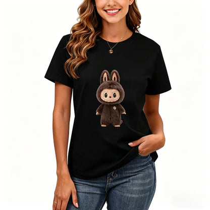 200GSM Women Premium Pure Cotton Graphic Print T Shirt Casual Crew Neck Short Sleeve Fashion Printed Ladies Daily Tops 114