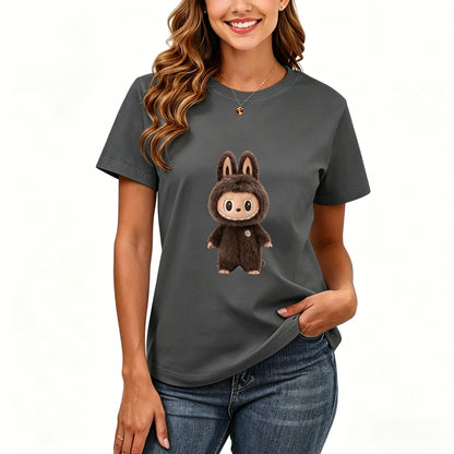 200GSM Women Premium Pure Cotton Graphic Print T Shirt Casual Crew Neck Short Sleeve Fashion Printed Ladies Daily Tops 114