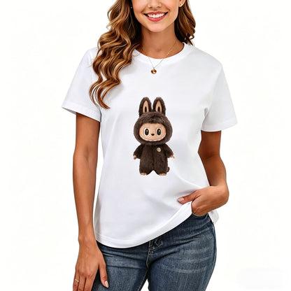 200GSM Women Premium Pure Cotton Graphic Print T Shirt Casual Crew Neck Short Sleeve Fashion Printed Ladies Daily Tops 114