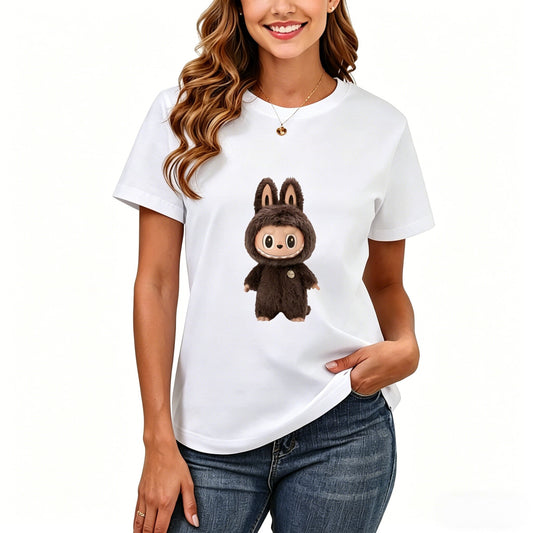 200GSM Women Premium Pure Cotton Graphic Print T Shirt Casual Crew Neck Short Sleeve Fashion Printed Ladies Daily Tops 114