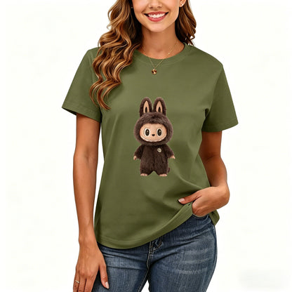 200GSM Women Premium Pure Cotton Graphic Print T Shirt Casual Crew Neck Short Sleeve Fashion Printed Ladies Daily Tops 114