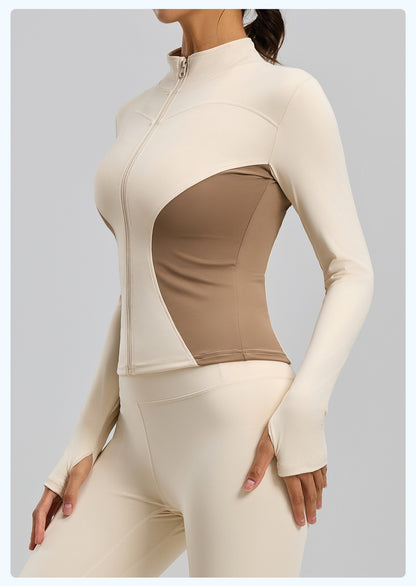 Women's Color Block Slim Fit Yoga Jacket, Stylish Sports Coat for Running Workout Fitness