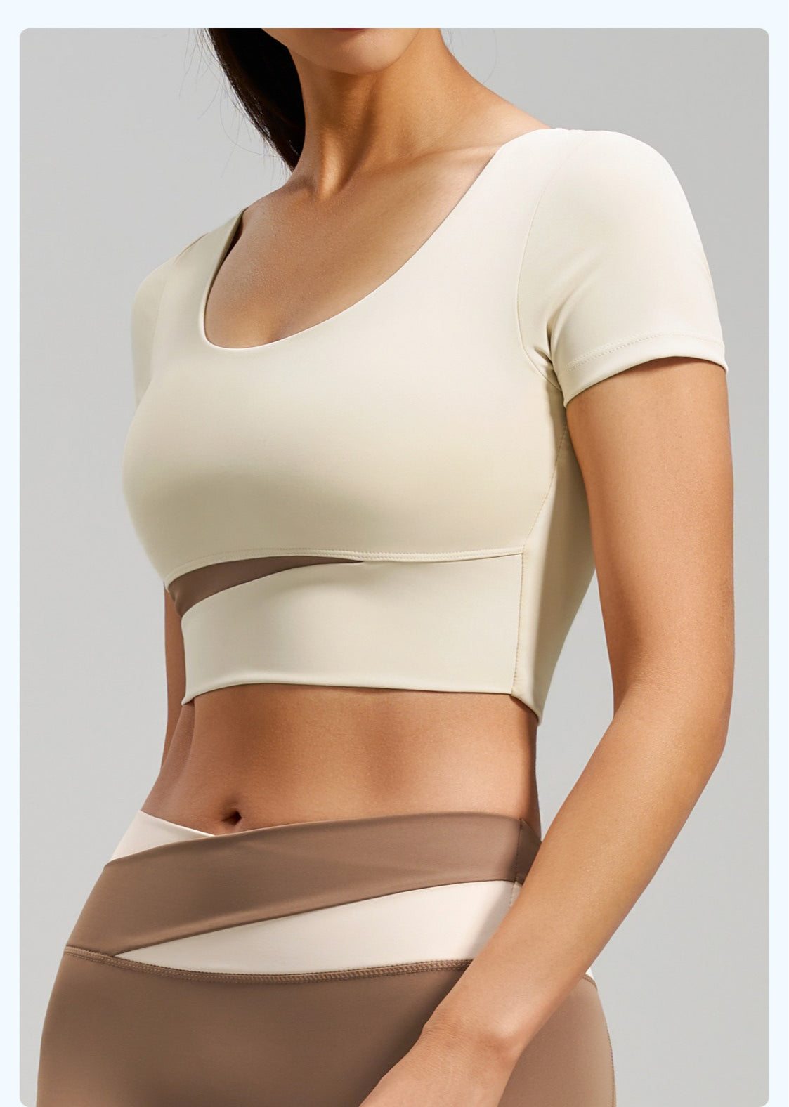 Women's Color Block Yoga Short Sleeve, Slim Fit Workout Top with Built-in Bra