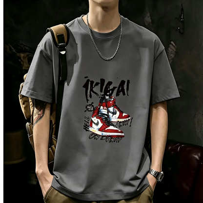 Unisex Casual Short Sleeve | 200GSM Heavyweight Cotton Printed Crew Neck Tee 076