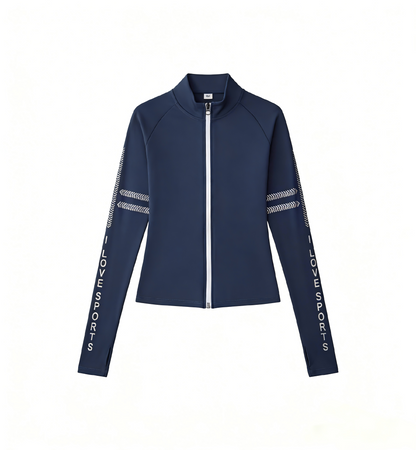 Women's Letter Zip Print Yoga Jacket, Half High Neck, Naked Feeling Fitness Top, Stylish Sports Coat
