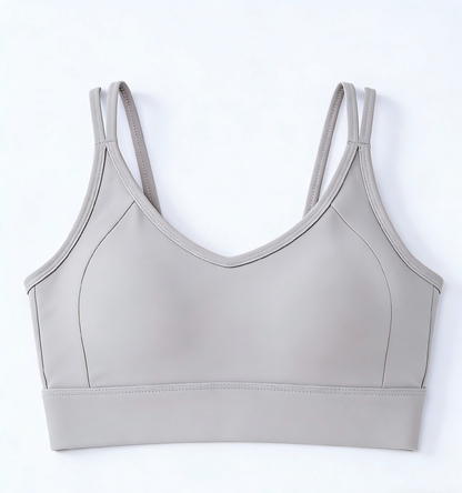 Women's V-Neck Padded Sports Bra Crisscross Back Adjustable Hook Closure Anti-Side Bulge Yoga Tank Top