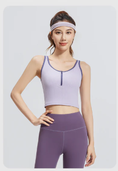 New Color-Block Zip-Up Striped Yoga Tank Top for Women, Slim Fit, Breathable, Built-in Fixed Chest Pad, Shock Absorption Sports Bra