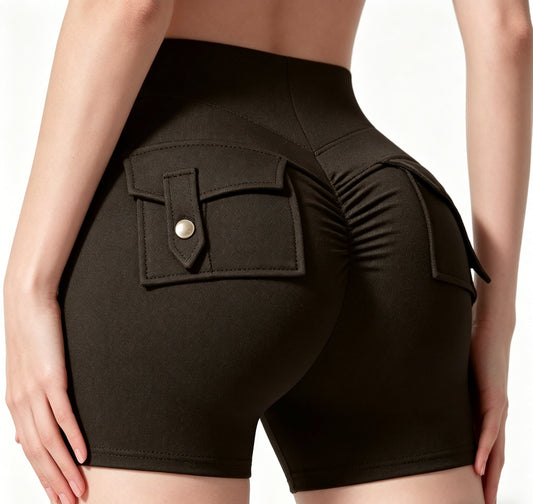 Women's High Waist Yoga Shorts with Side Pockets, Breathable Butt Lifting Design, Soft Stretch Close-Fitting Athletic Shorts Ideal for Yoga, Gym Training & Daily Workout